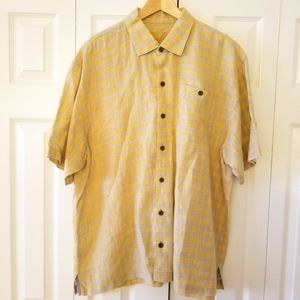 Tommy Bahama Men's Size XL Linen Cotton Plaid Short Sleeve Button Down Shirt